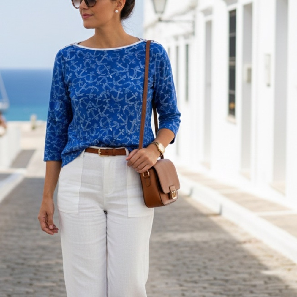 Kim Rogers Light Blue Nautical Cotton Top